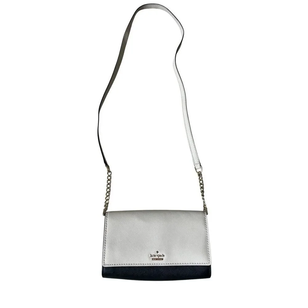Kate‎ Spade Crossbody Bag Purse Leather Cream Black Chain